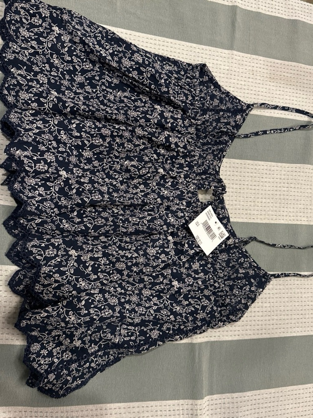 American Eagle Outfitters Navy Floral Lace-Trim Spaghetti Strap Cami